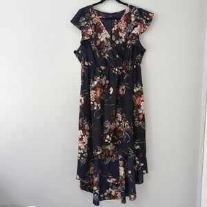 Emery Rose Navy Floral High Low Maxi Dress Plus Size 2XL Flutter Sleeve Boho